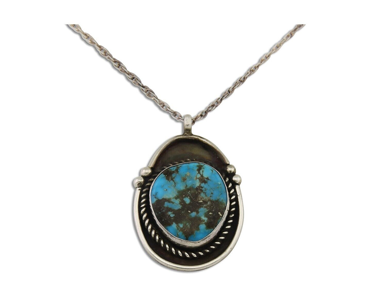 Navajo Necklace 925 Silver Natural Turquoise Artist Signed Elaine Becenti C.80's