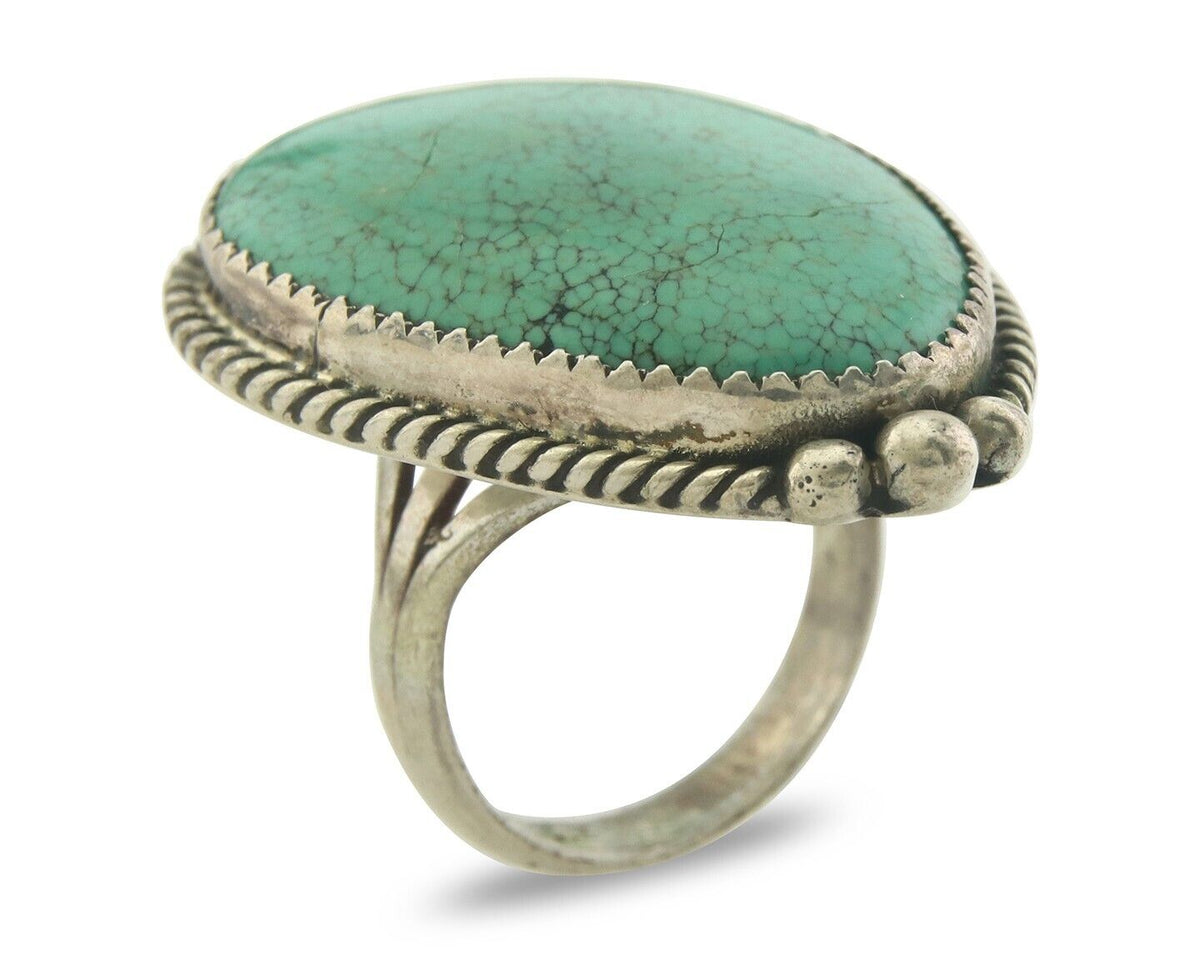 Navajo Ring 925 Sterling Mine 8 Turquoise Native Artist C.80's