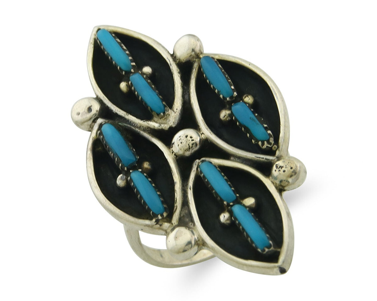 Vintage Zuni Ring 925 Sterling Authentic Natural Turquoise Native Artist Sz 7.25