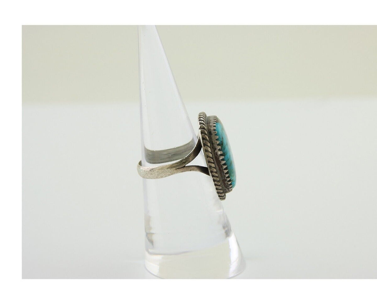 Navajo Ring 925 Silver Kingman Turquoise Native American Artist C.80's
