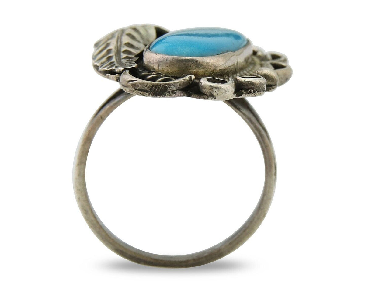 Navajo Ring .925 Sterling Blue Turquoise Artist Signed EK C.80's