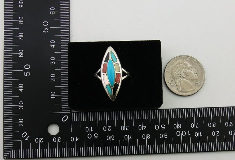 Navajo Ring 925 Silver Turquoise Shell Onyx Spiney Oyster Native Artist C80's
