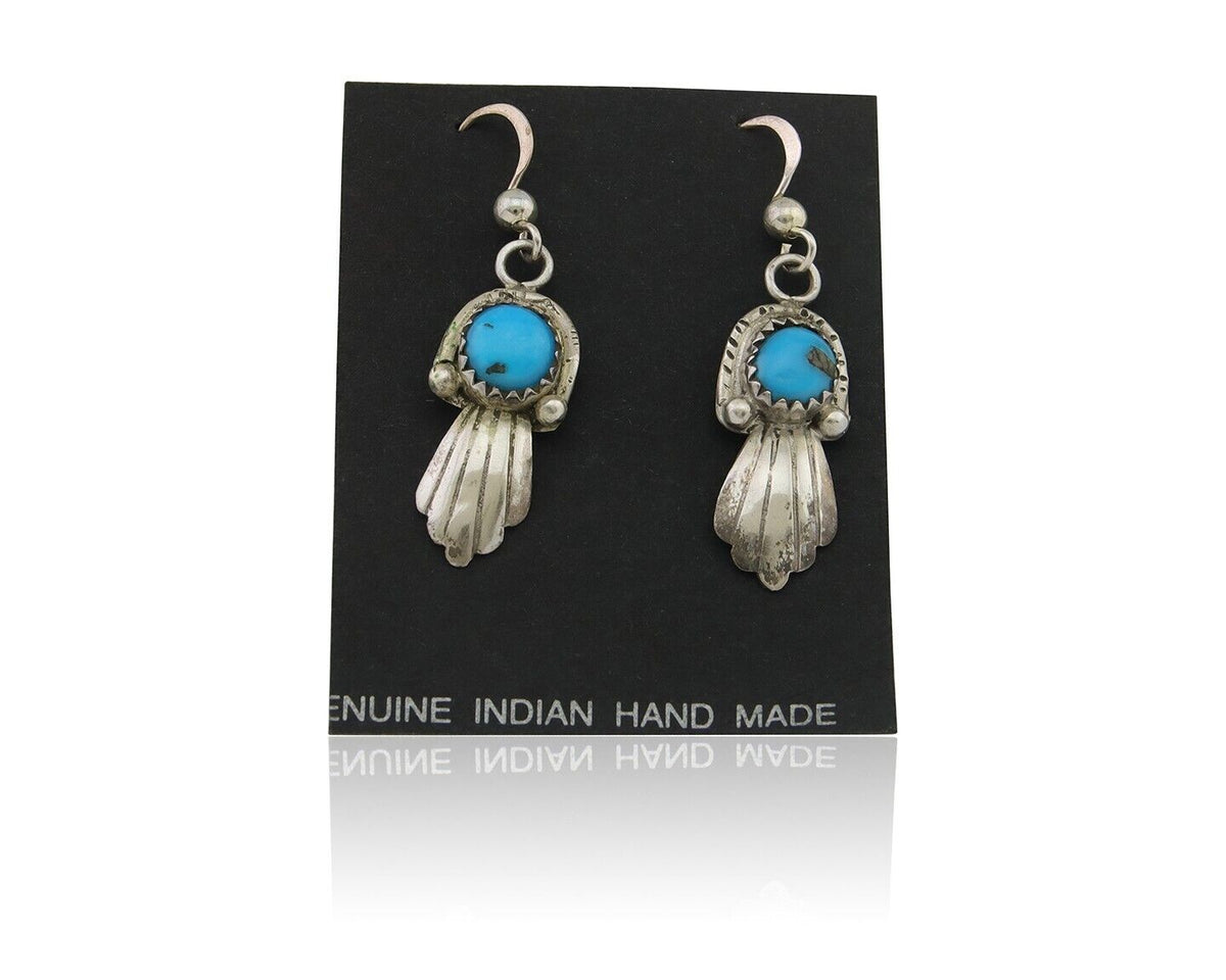 Navajo Earrings 925 Silver Blue Turquoise Artist Signed Kee Tsosie C.80's