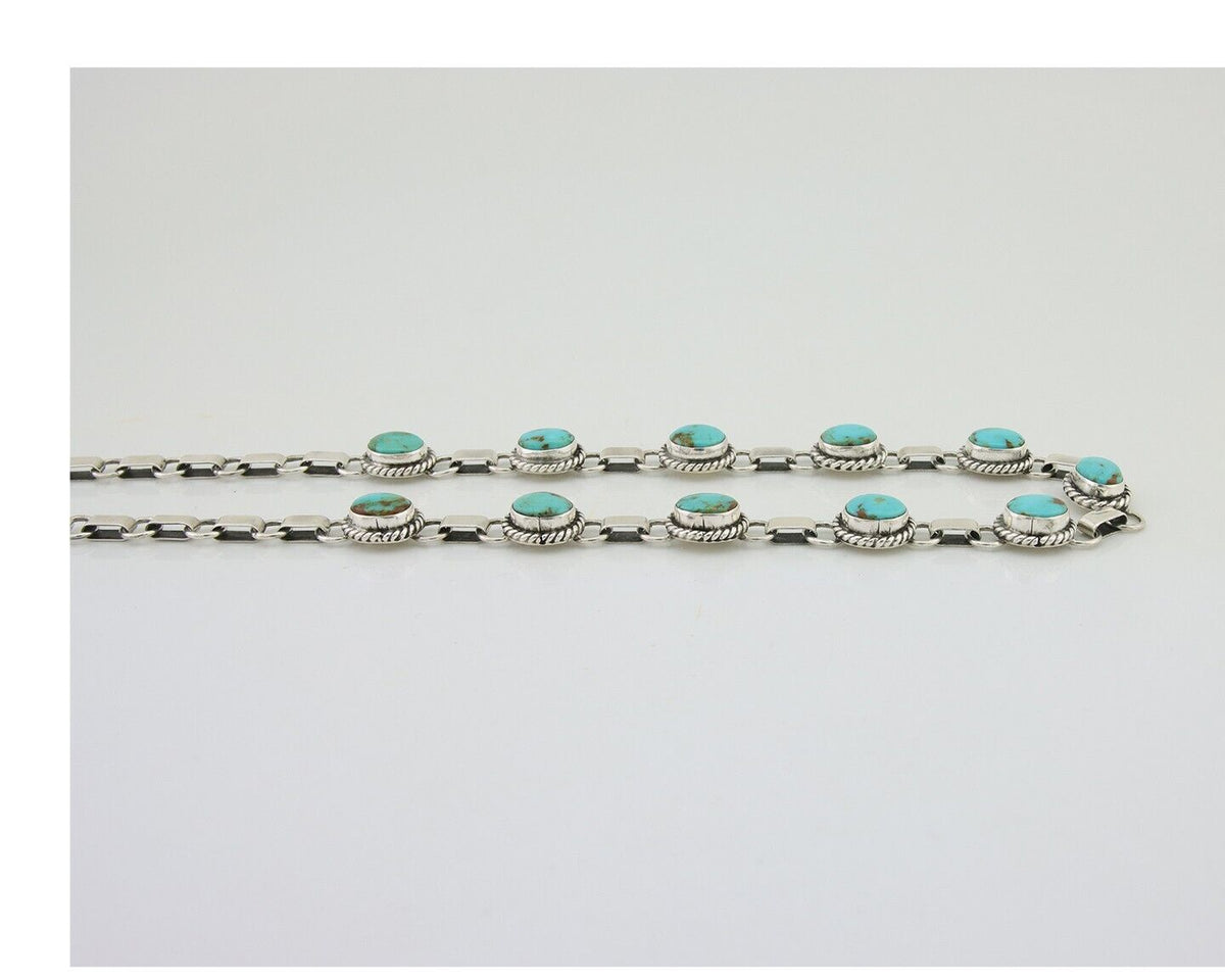 Navajo Turquoise Necklace 925 Silver Natural Blue Native American Artist C.80's