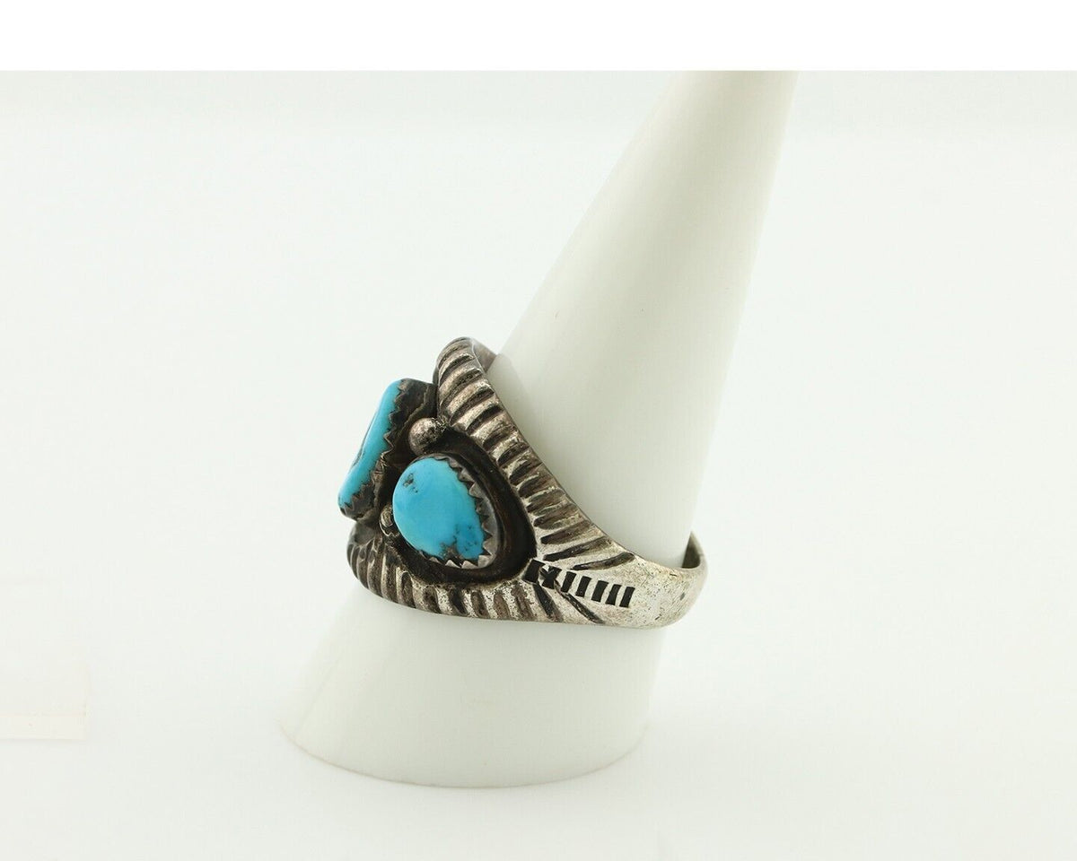 Zuni Ring .925 Silver Natural Sleeping Beauty Turquoise Native Artist C.80's