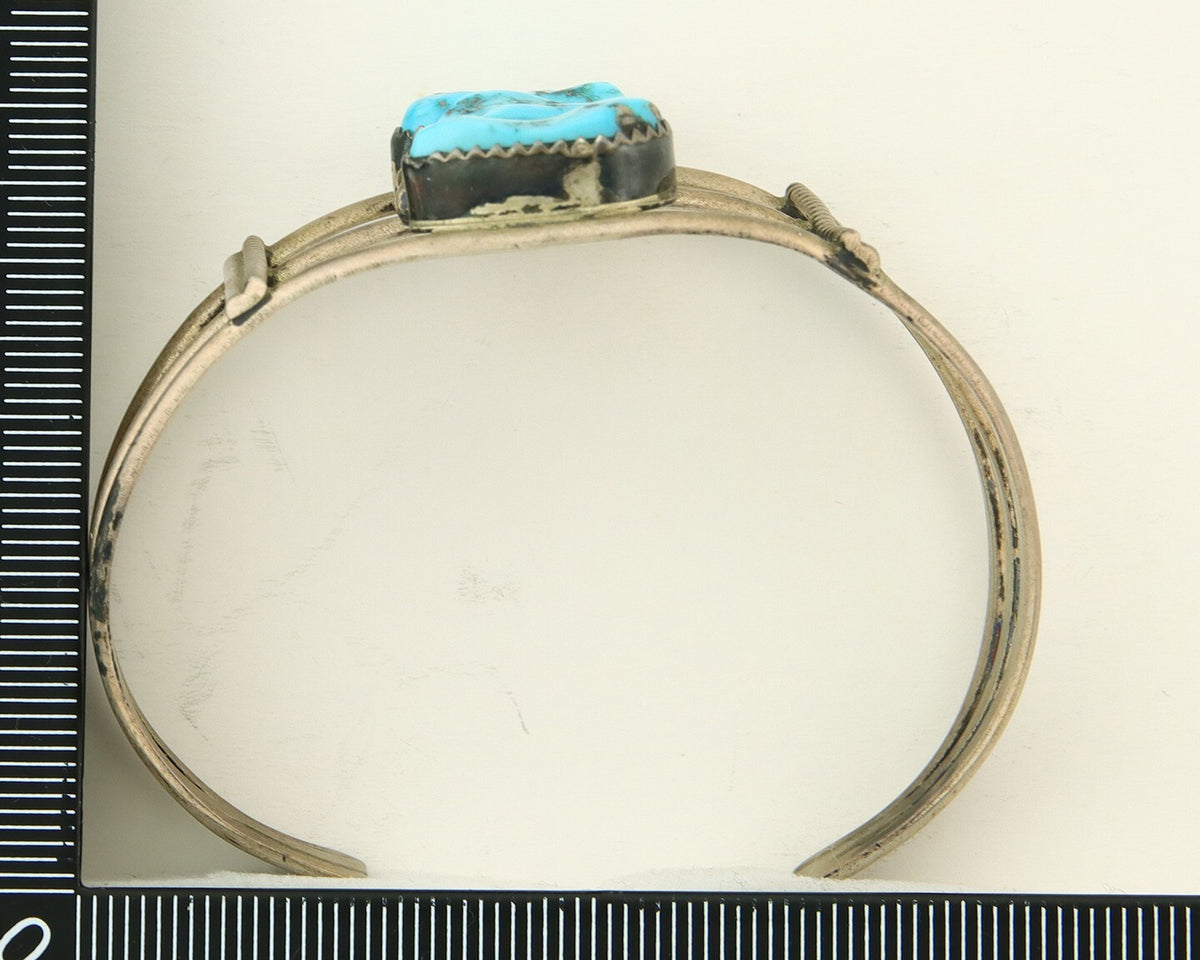 Navajo Bracelet 925 Silver Natural Blue Turquoise Native American Artist C.80s
