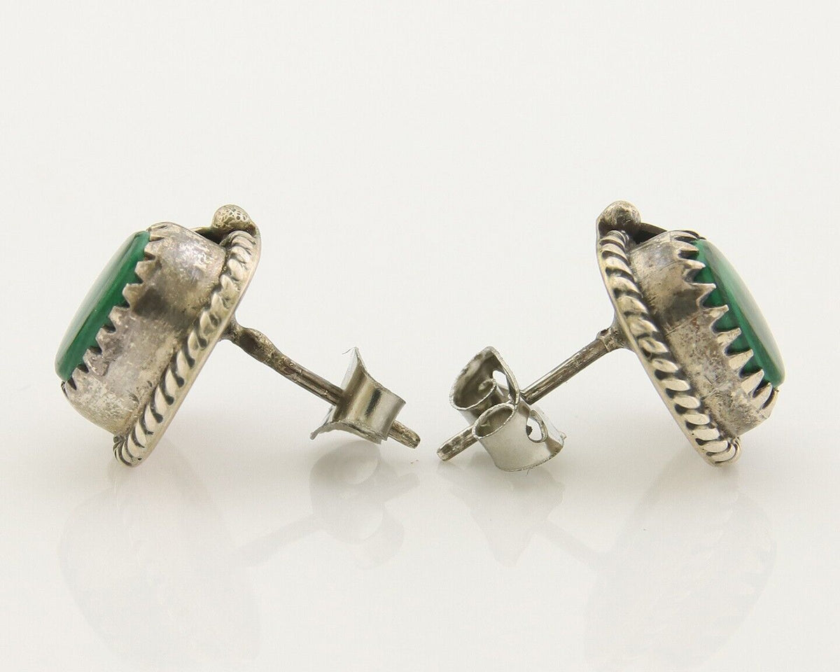 Navajo Earrings 925 Silver Handmade Natural Green Malachite Native American C80s