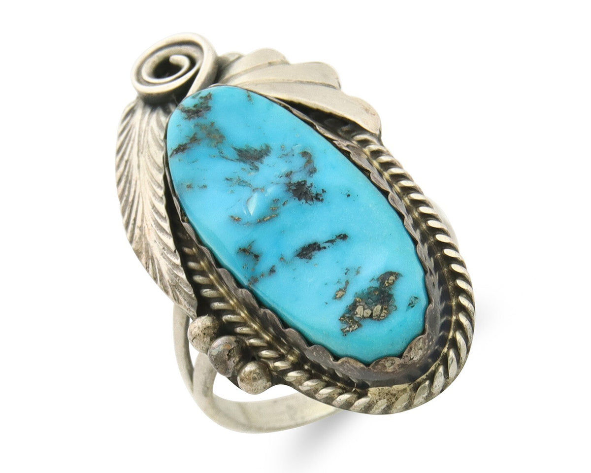 Navajo Ring 925 Sterling Turquoise Artist Justin Morris C.80's Size 9.0