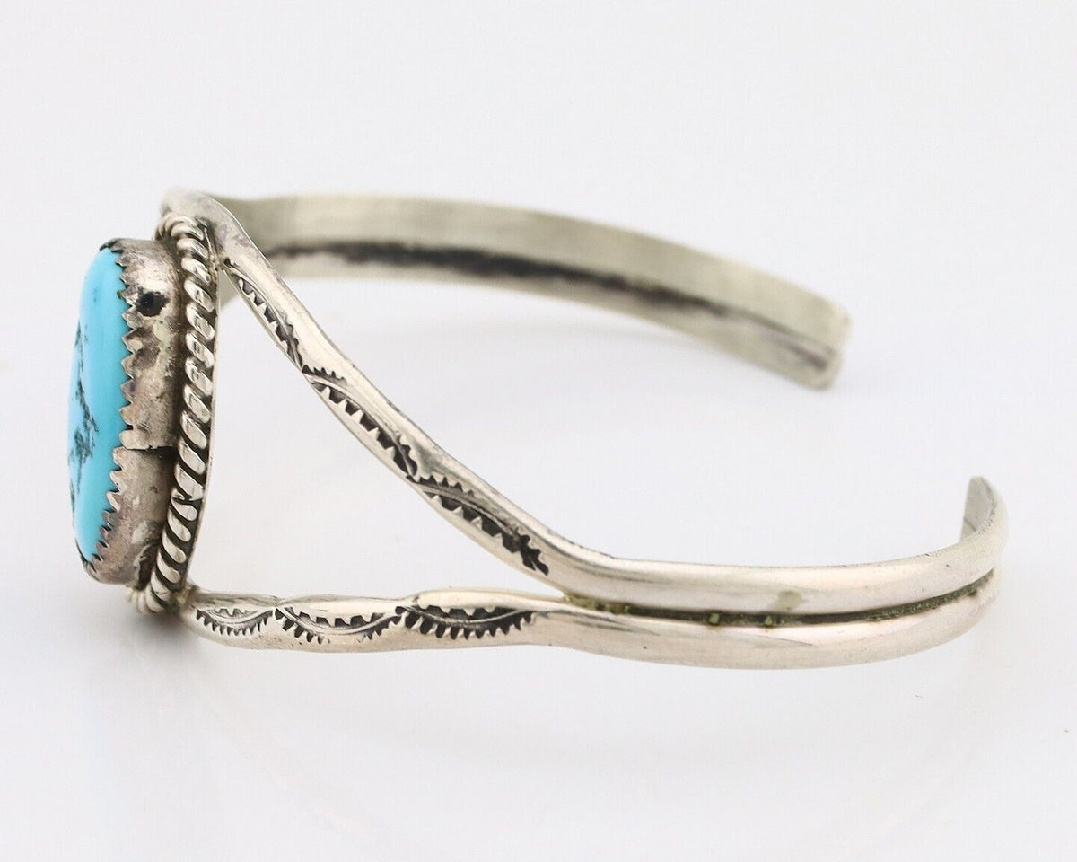 Navajo Bracelet 925 Silver Sleeping Beauty Turquoise Native American Artist C80s