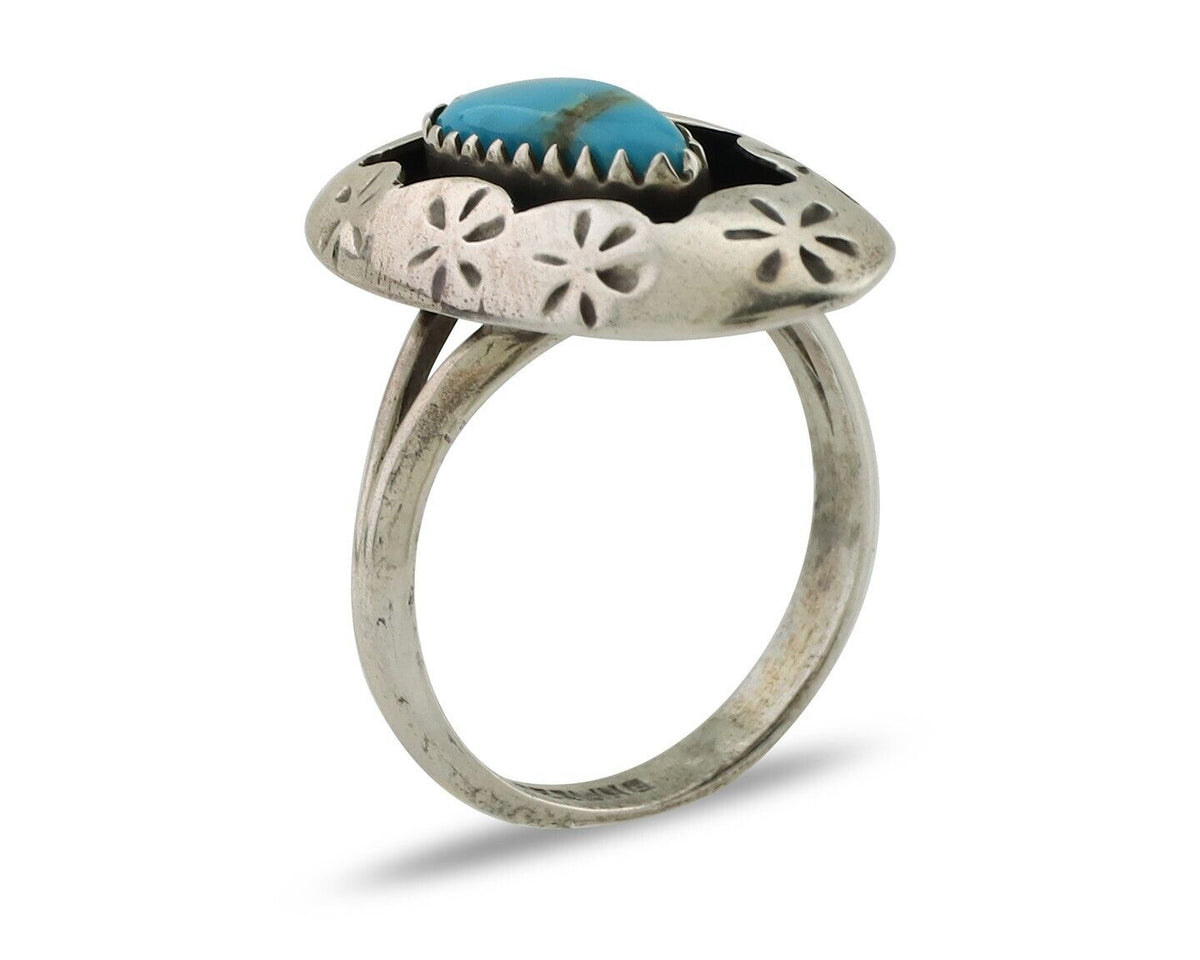 Navajo Ring 925 Silver Natural Blue Turquoise Native American Artist C.80's
