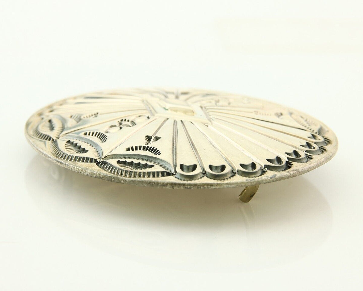 Navajo Belt Buckle 925 Sterling Silver Artist Signed Tim Guerro 2.5x3 in C.80's