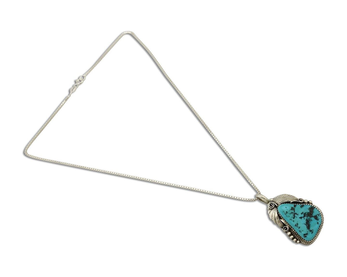 Navajo Necklace Pendant 925 Silver Blue Turquoise Signed Justin Morris C.80's