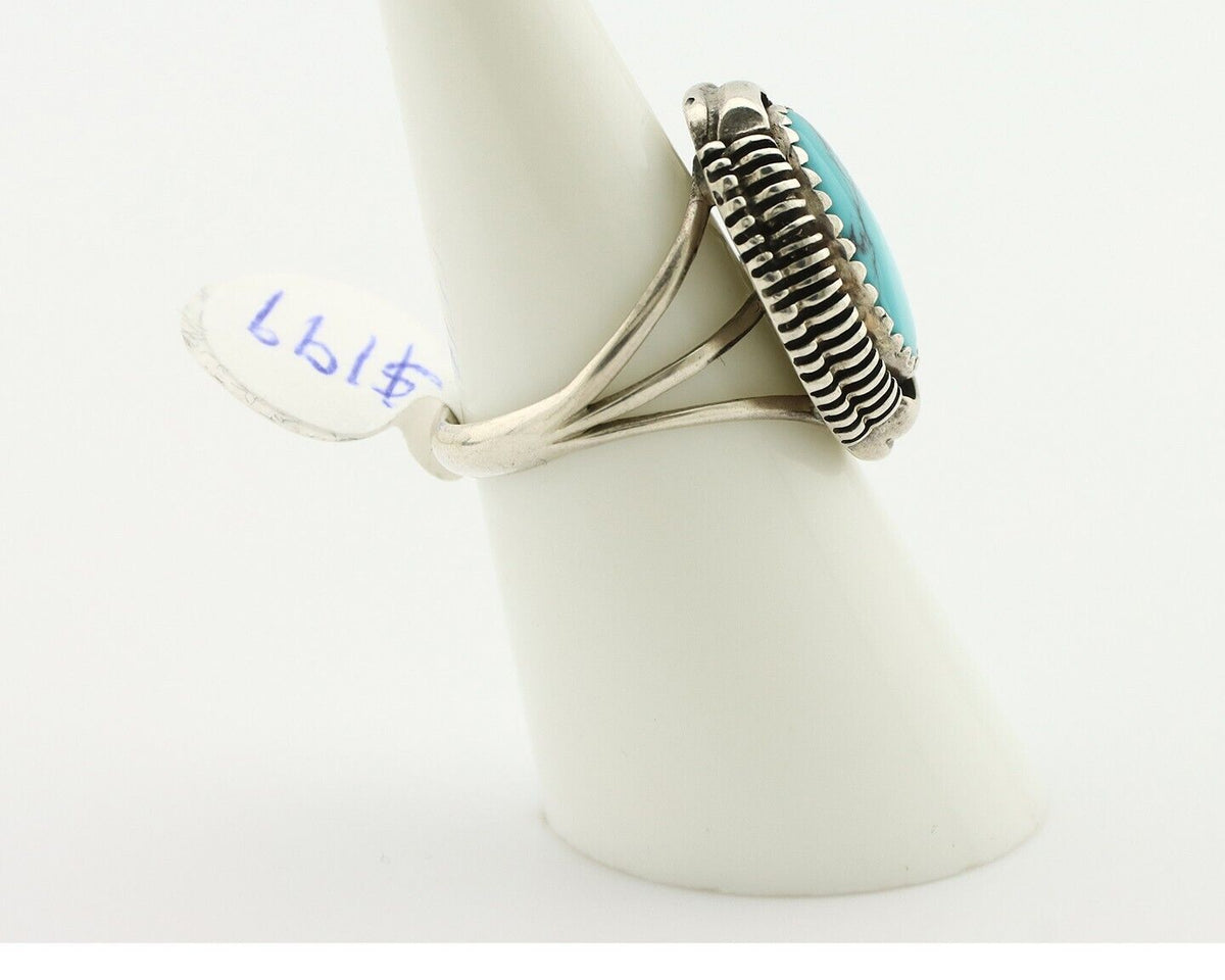 Navajo Ring 925 Silver Natural Blue Turquoise Artist Signed Larry Yazzie C.80's