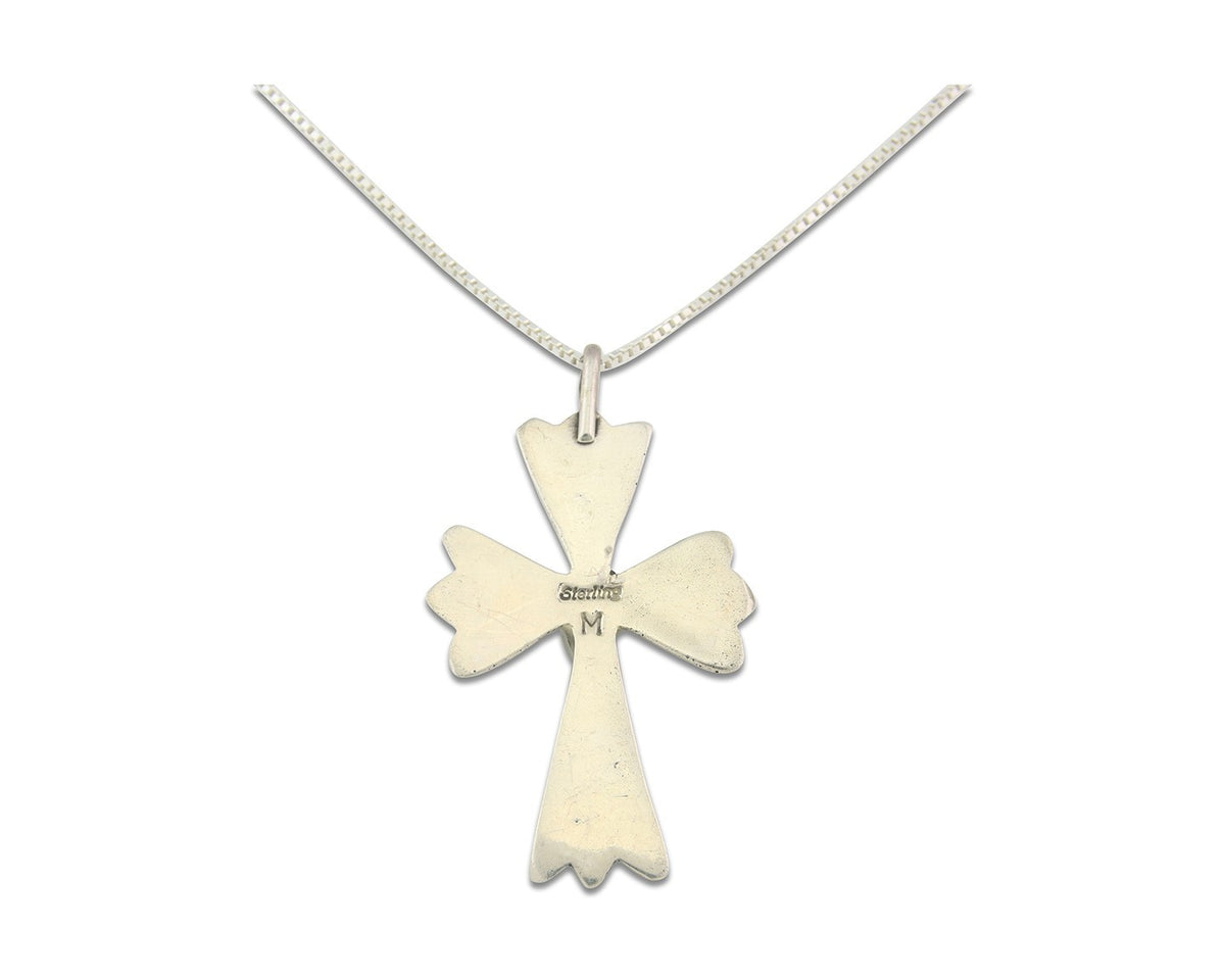 Navajo Cross Necklace Sterling Silver Authentic Natural Gemstones Signed M