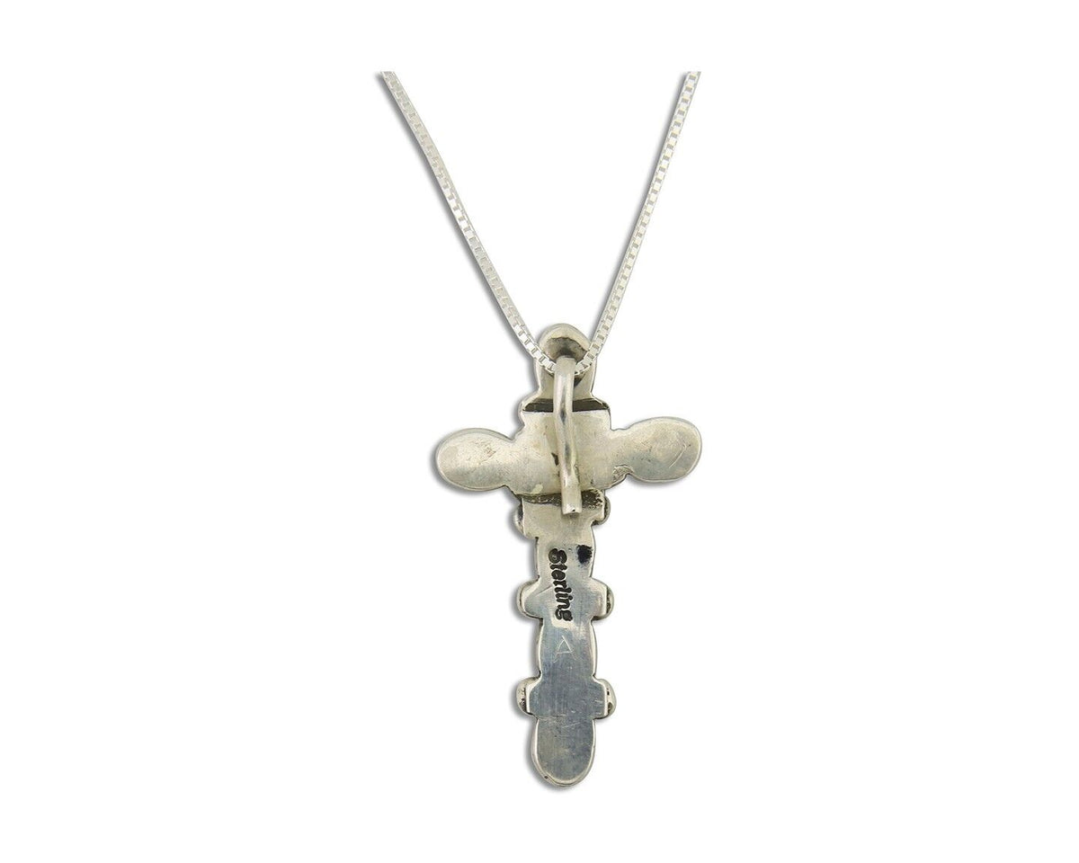 Navajo Cross Necklace 925 Silver Mediterranean Coral Native American Artist C80s