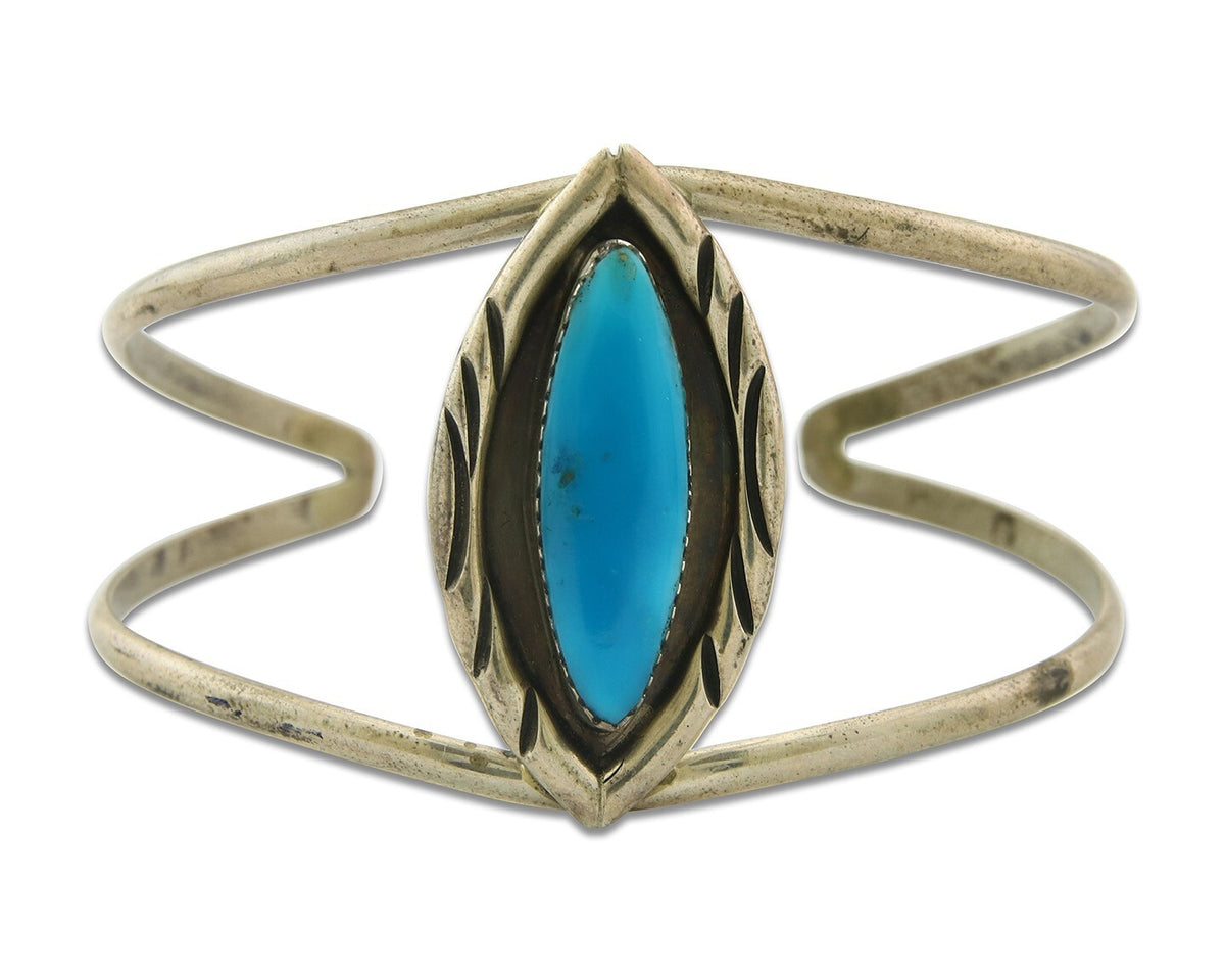 Vintage Navajo Bracelet 925 Silver Turquoise Handmade Authentic Signed HMSS W