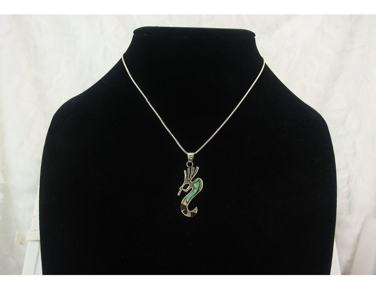 Navajo Kokopelli Necklace Sterling Silver Opal Vintage Signed BB