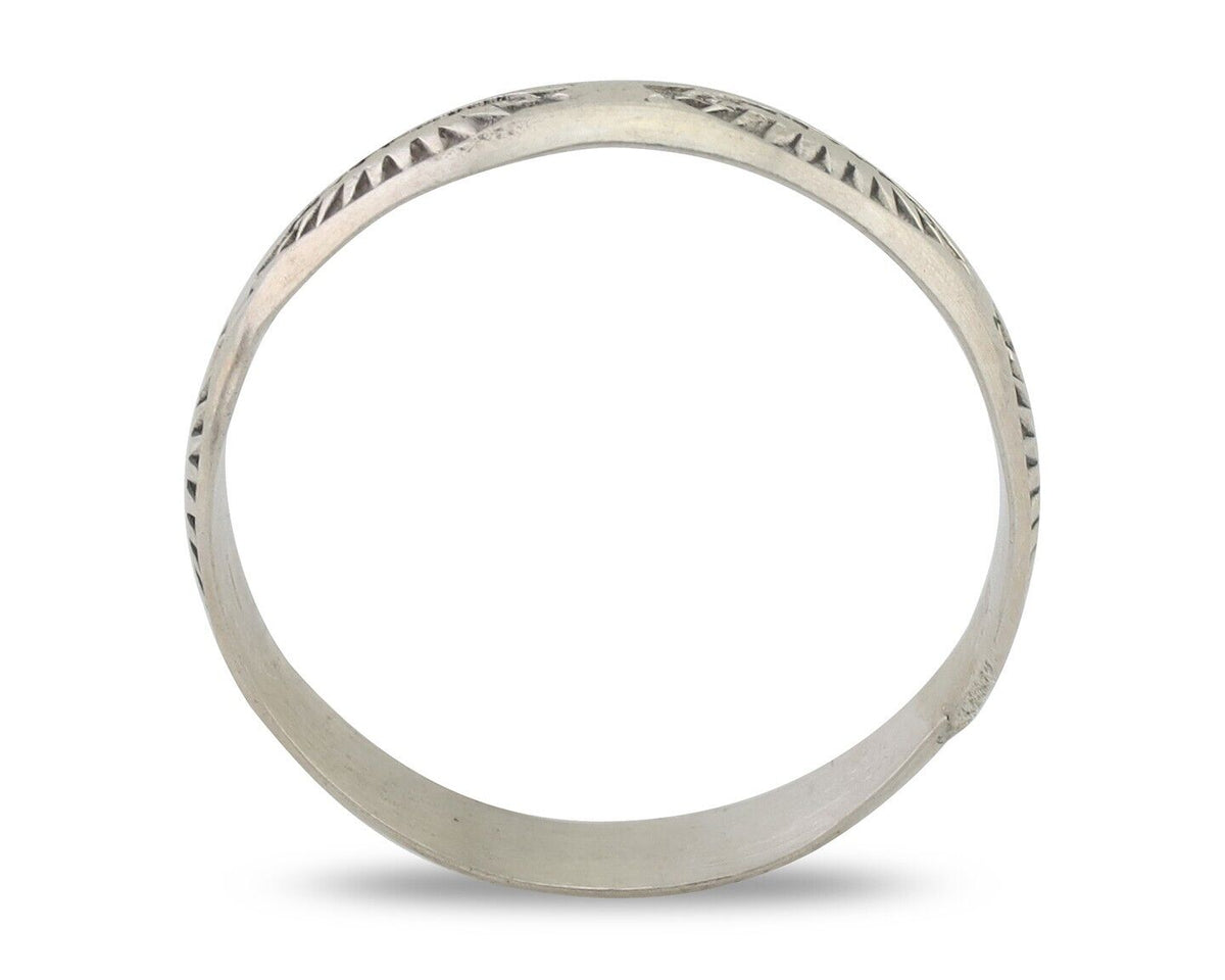 Navajo Hand Stamped Band 925 Silver 5.0 mm Signed Larry Chavez Size 11 C.80's