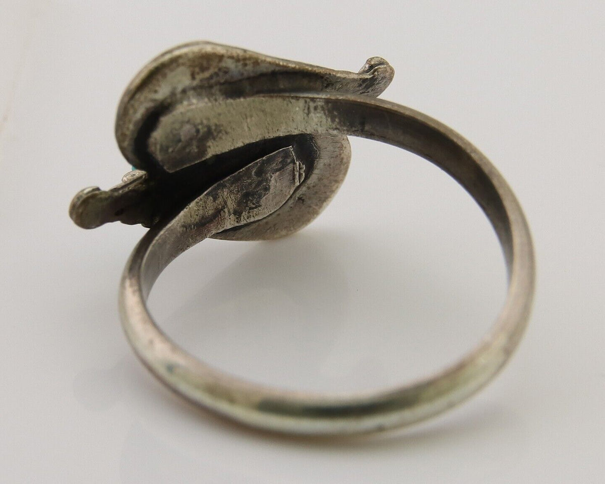 Navajo Ring 925 Silver Turquoise & Coral Native American Artist C.80's