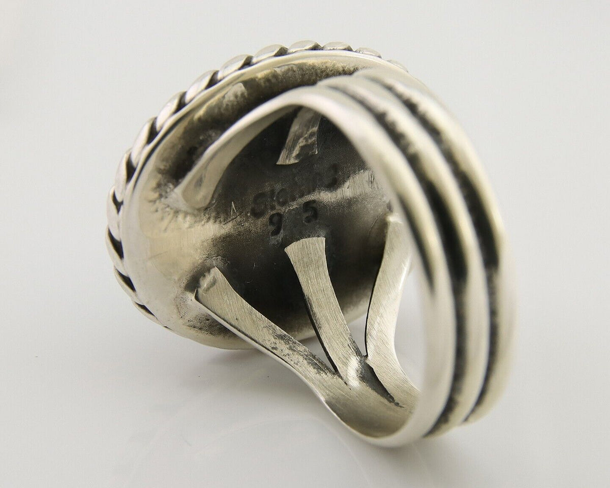 Navajo Ring 925 Silver Natural Malachite Native American Artist C.80's