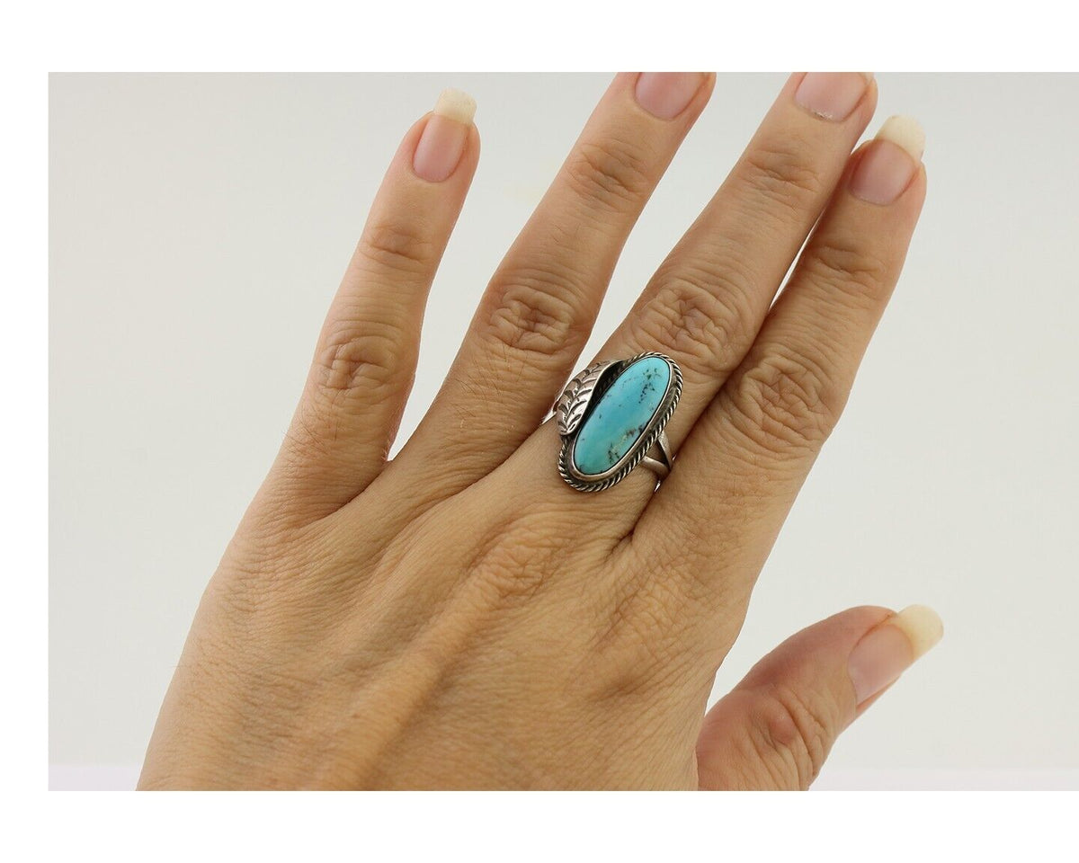 Navajo Handmade Ring 925 Silver Natural Turquoise Native American Artist C.80's