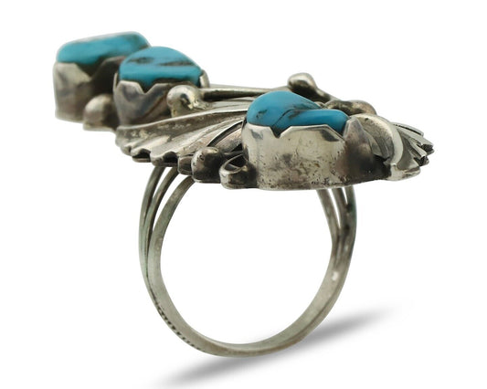 Navajo Ring 925 Silver Sleeping Beauty Turquoise Artist Signed Richard Long C80s