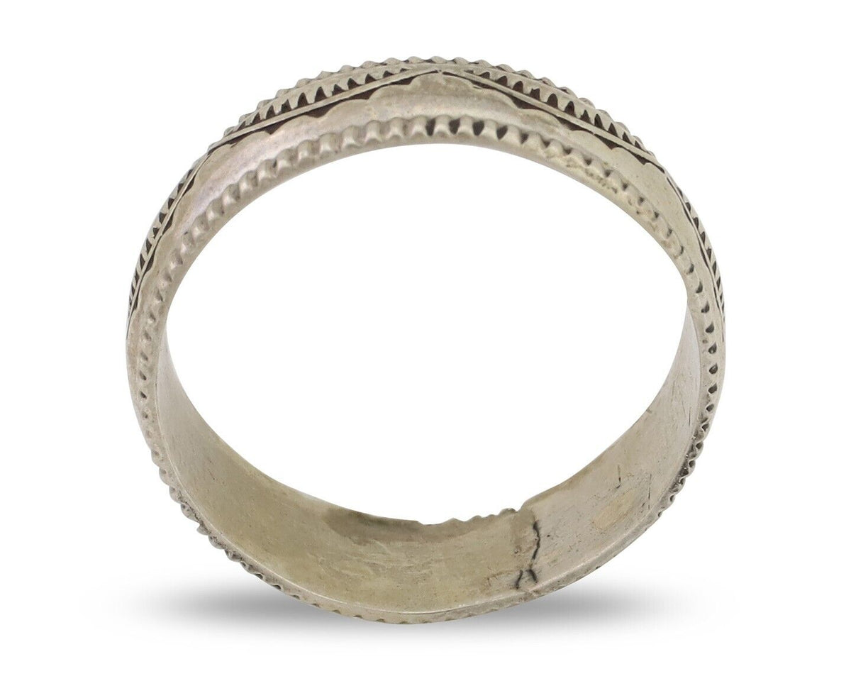 Navajo Hand Stamped Band 925 Silver 6.0 mm Native Artist Size 7.5 C.80's