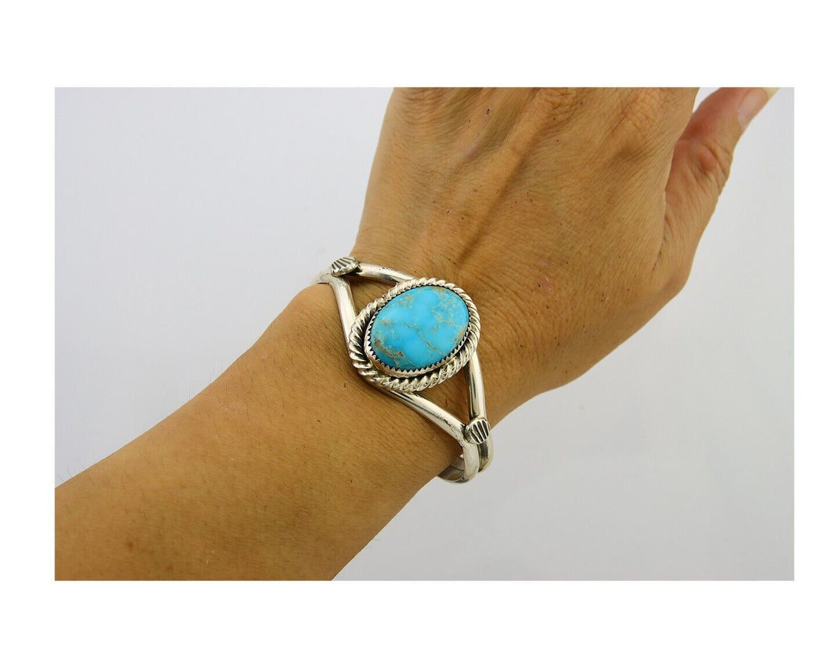 Navajo Bracelet 925 Silver Cuff Turquoise Handmade Artist Signed MM Rogers C80's