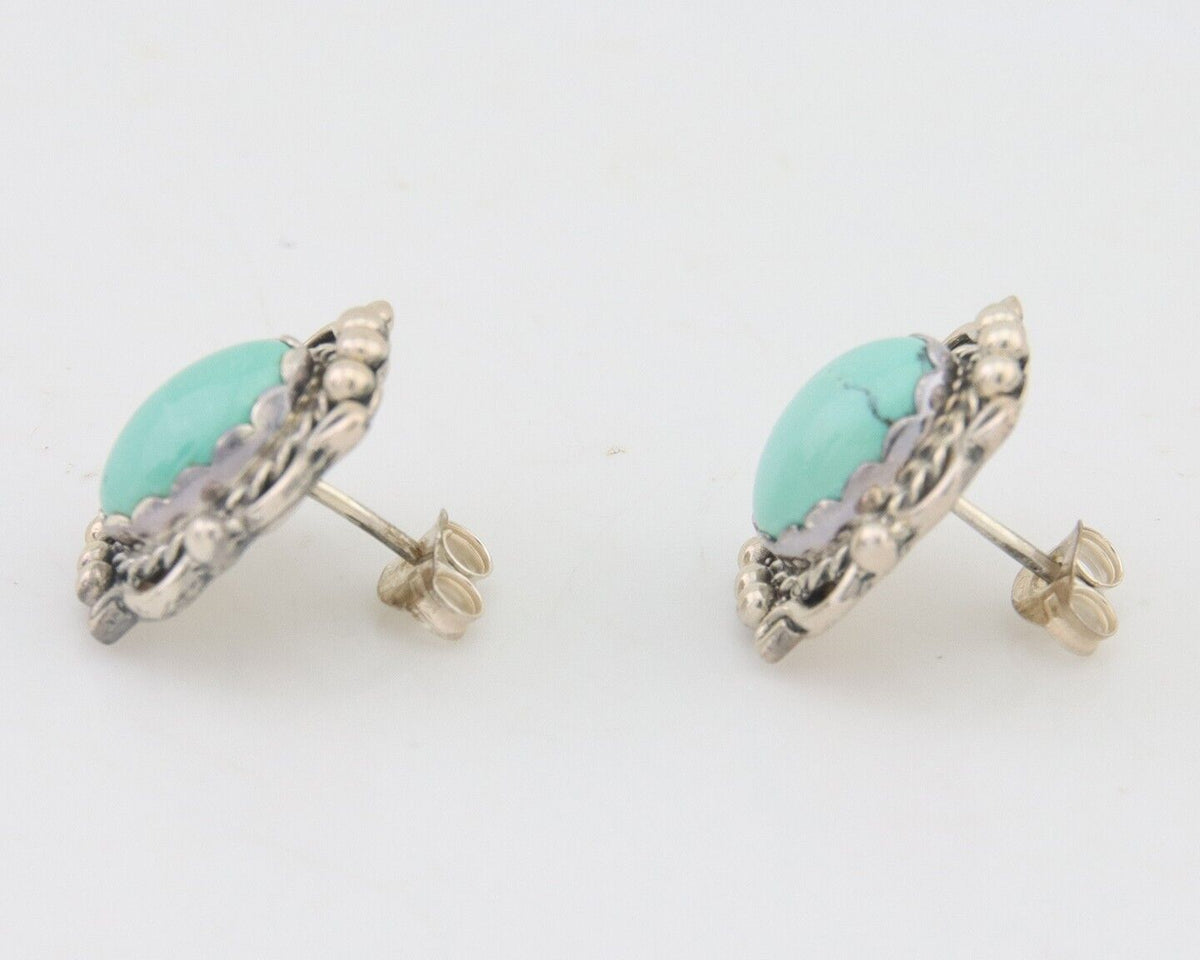 Navajo Earrings 925 Natural Turquoise Native Artist Signed VM C.80's