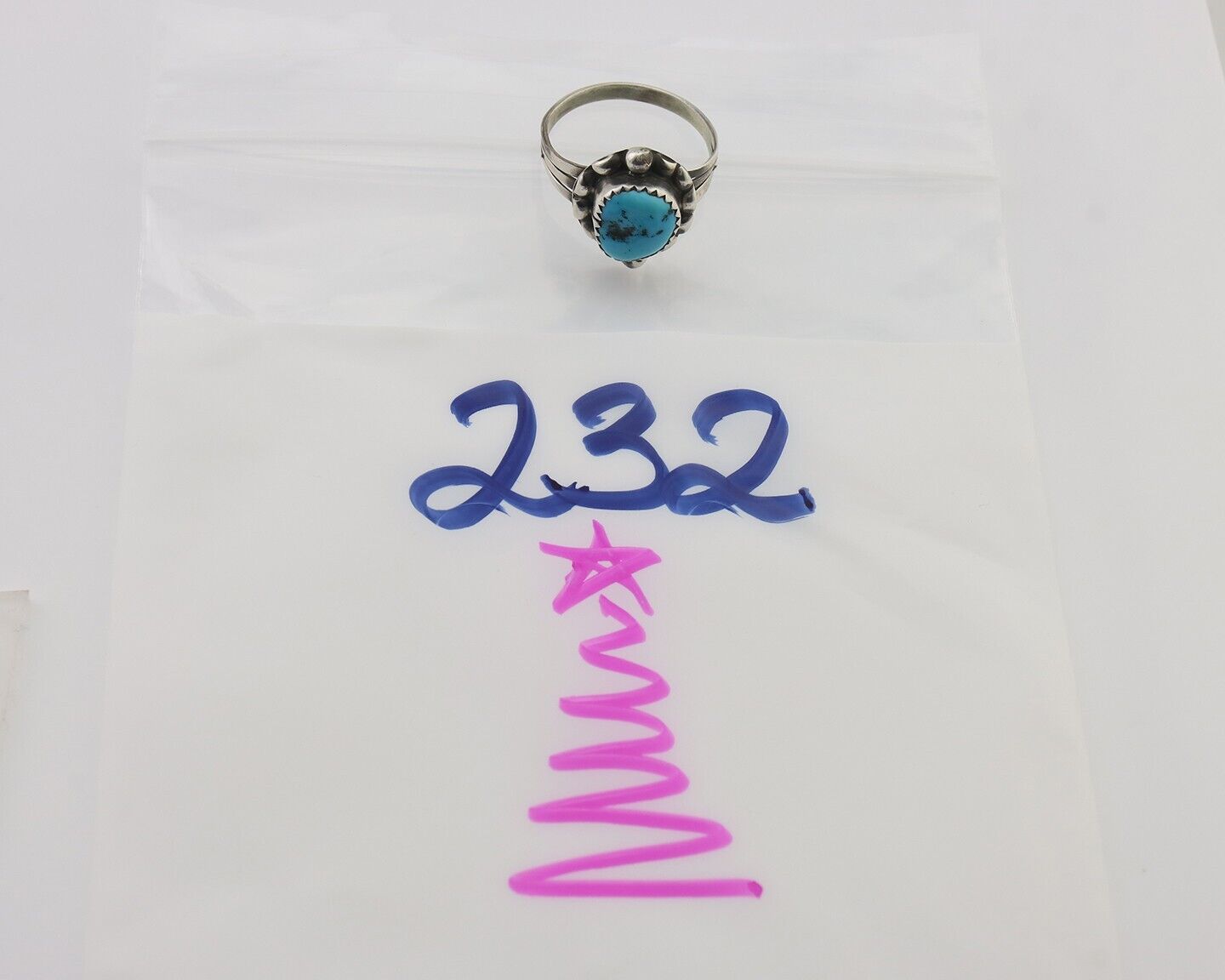 Navajo Ring 925 Silver Sleeping Beauty Turquoise Artist Signed SC C.80's