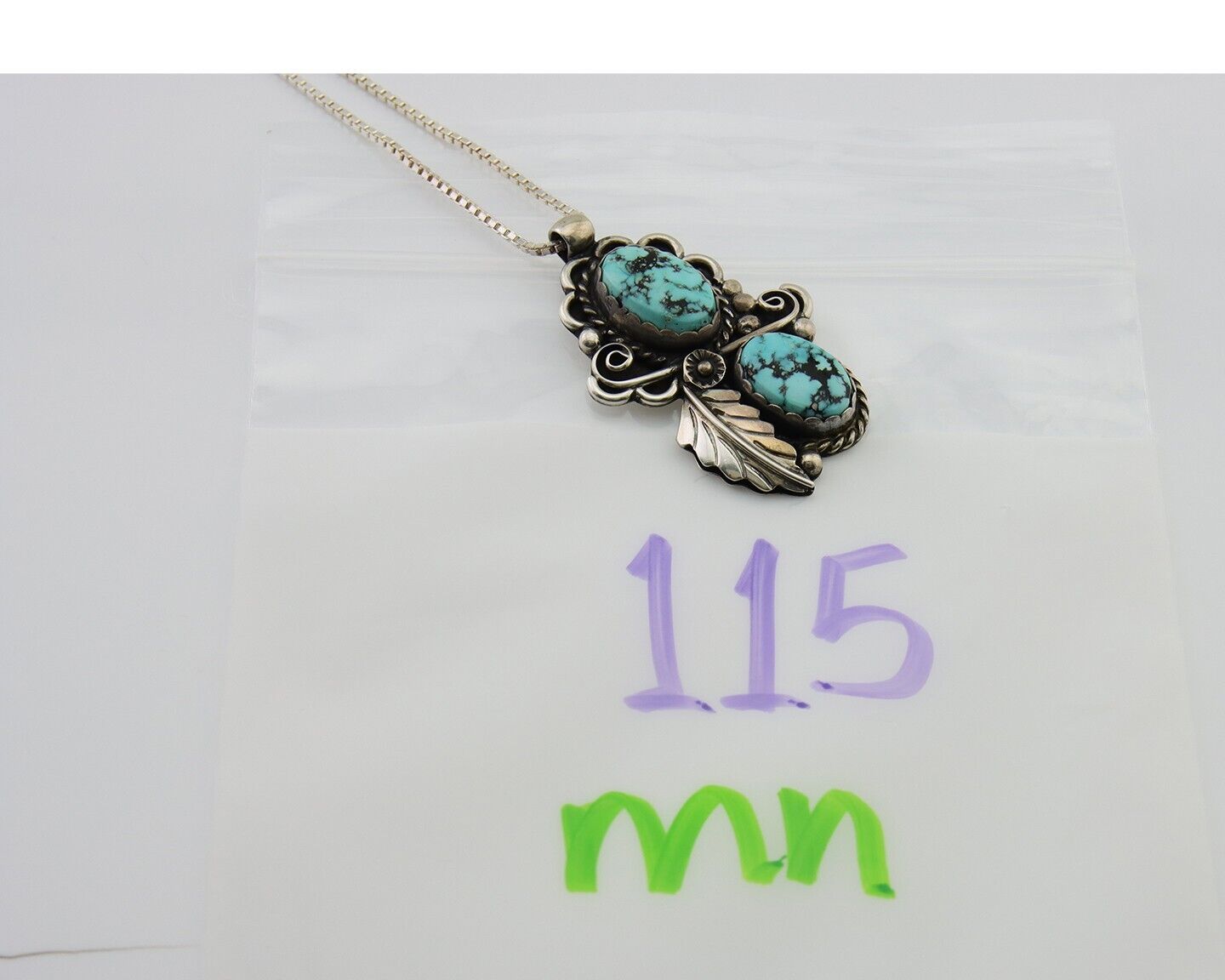 Navajo Necklace 925 Silver Natural Turquoise Artist Signed Fred Guerro C.80's