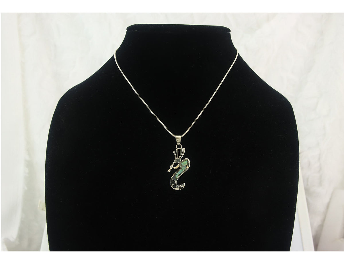 Navajo Kokopelli Necklace Sterling Silver Opal Vintage Signed BB
