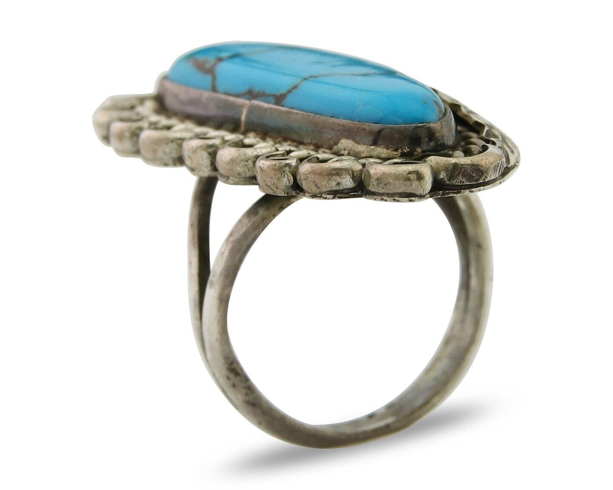 Navajo Ring .925 Sterling Blue Turquoise Artist Signed R Yazzie C.80's