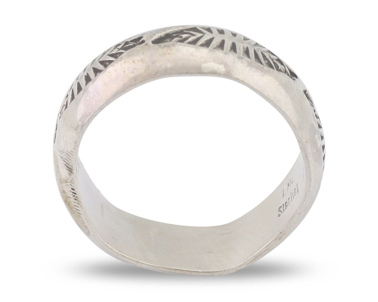 Navajo Hand Stamped Band 925 Silver 6.0 mm Signed Larry Chavez Size 5.75 C.80's