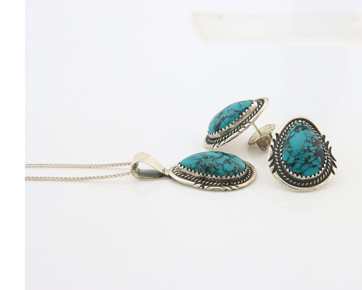 Navajo Necklace Earrings Set Sterling Silver Turquoise Vintage Signed Begay