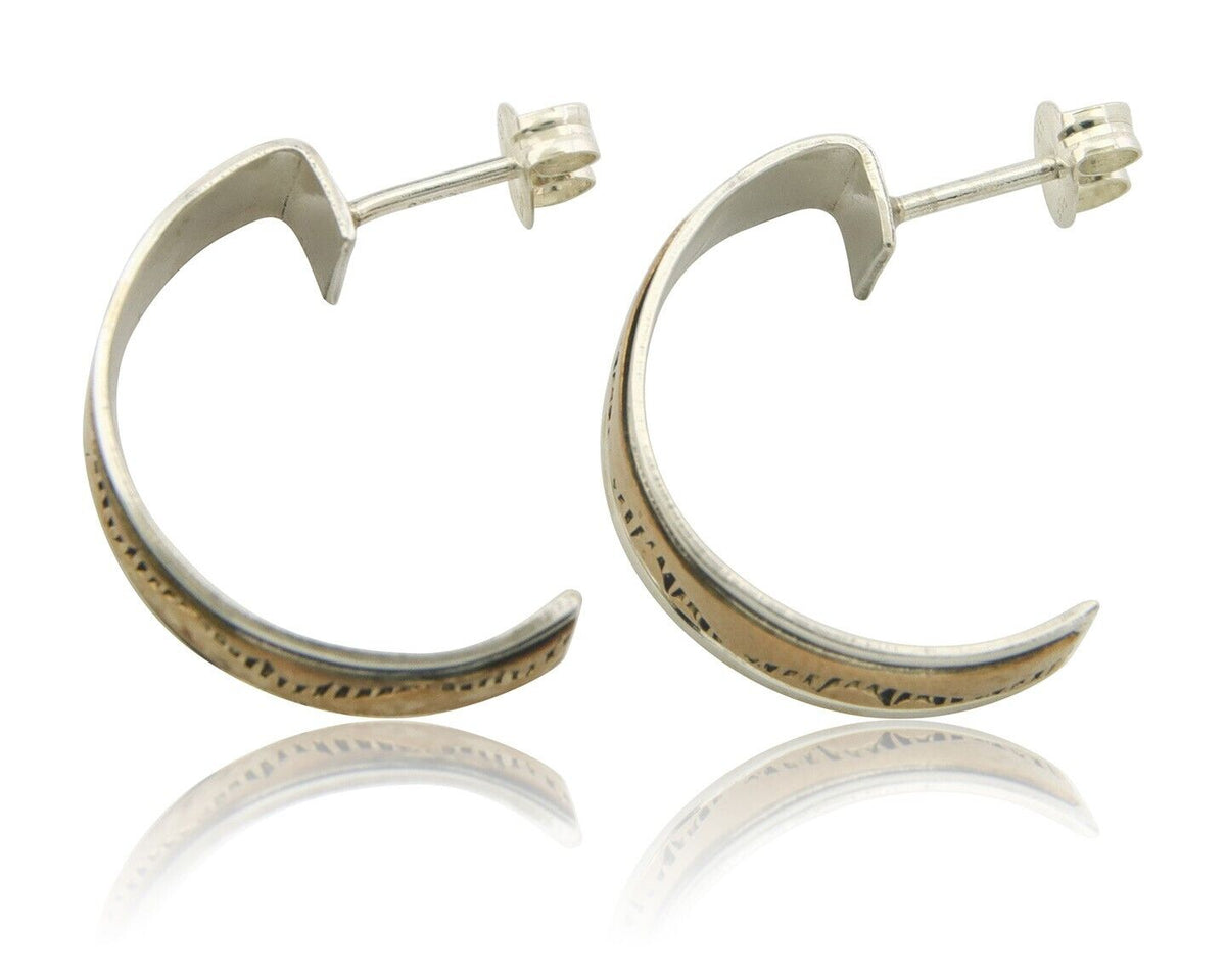 Navajo Hoop Earrings 925 Silver & Gold Artist Signed Randall Endito C.80's