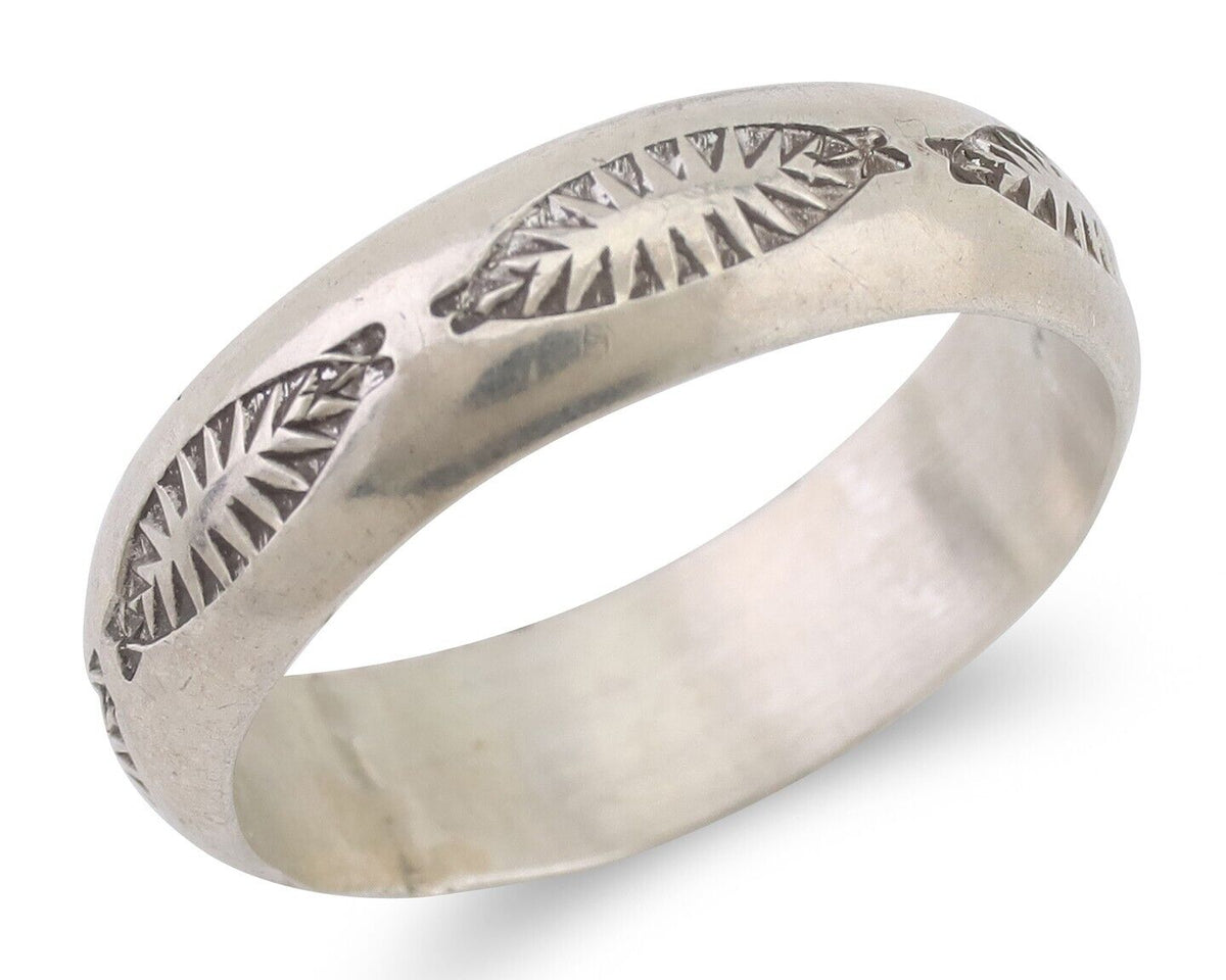 Navajo Hand Stamped Band 925 Silver 6.0 mm Signed Larry Chavez Size 10.5 C.80's