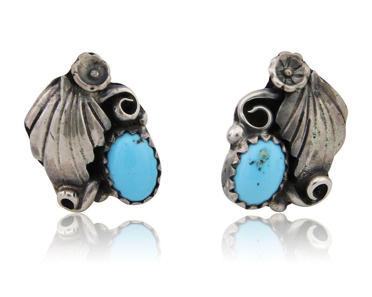 Navajo Handmade Earrings 925 Silver Natural Turquoise Native American Artist 80s