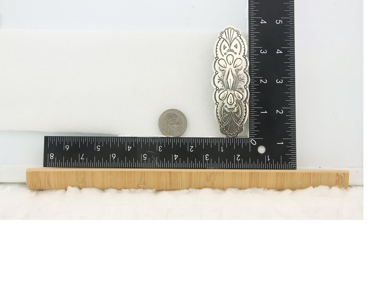 Vintage Navajo Barrette 925 Sterling Silver Hand Stamped Signed Delgarito