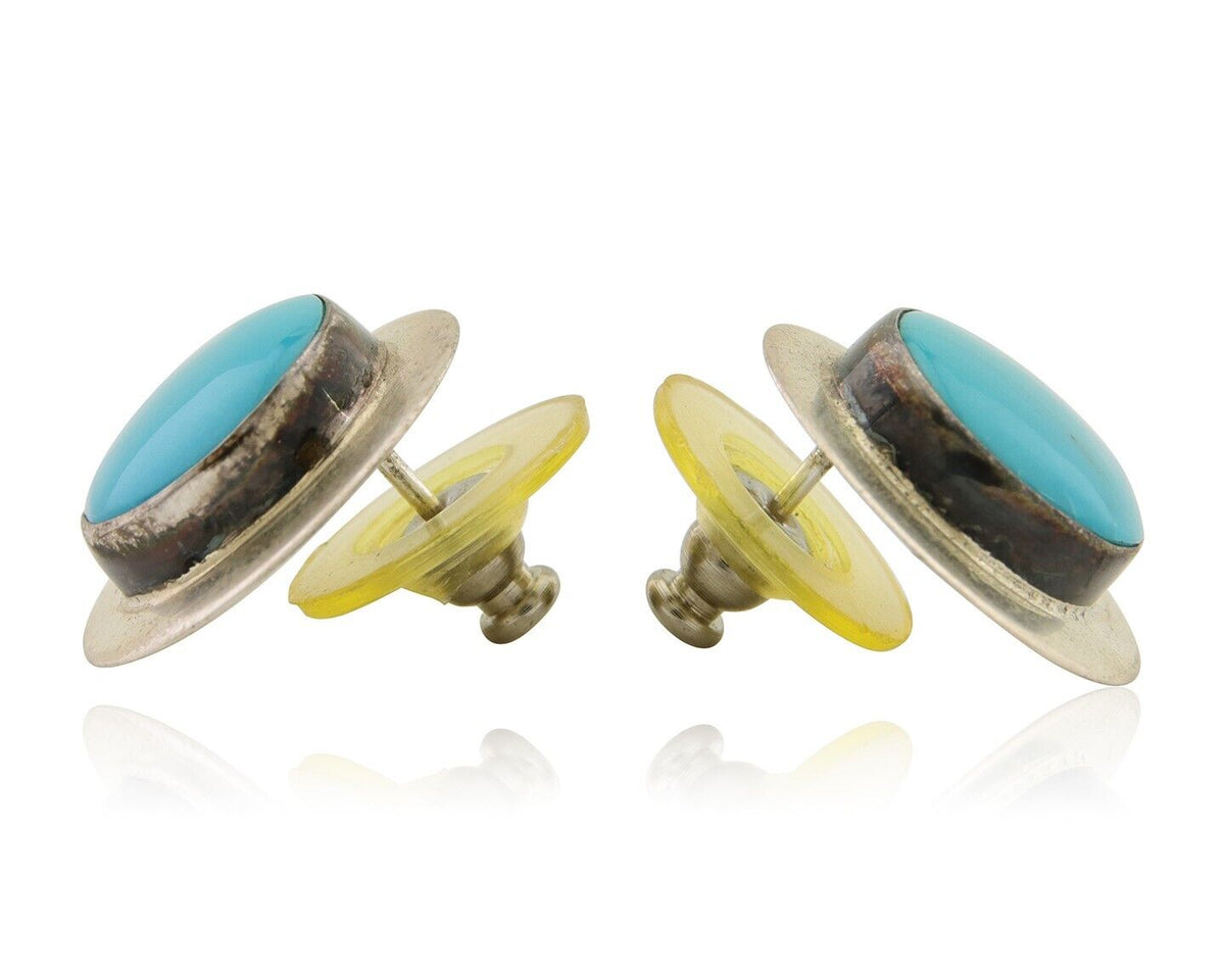 Navajo Earrings 925 Silver Blue Turquoise Native American Artist C.80's