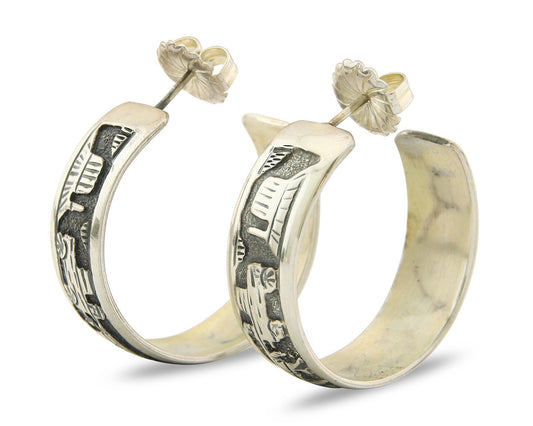 Navajo Hoop Earrings Sterling Silver Vintage Authentic Signed TSK