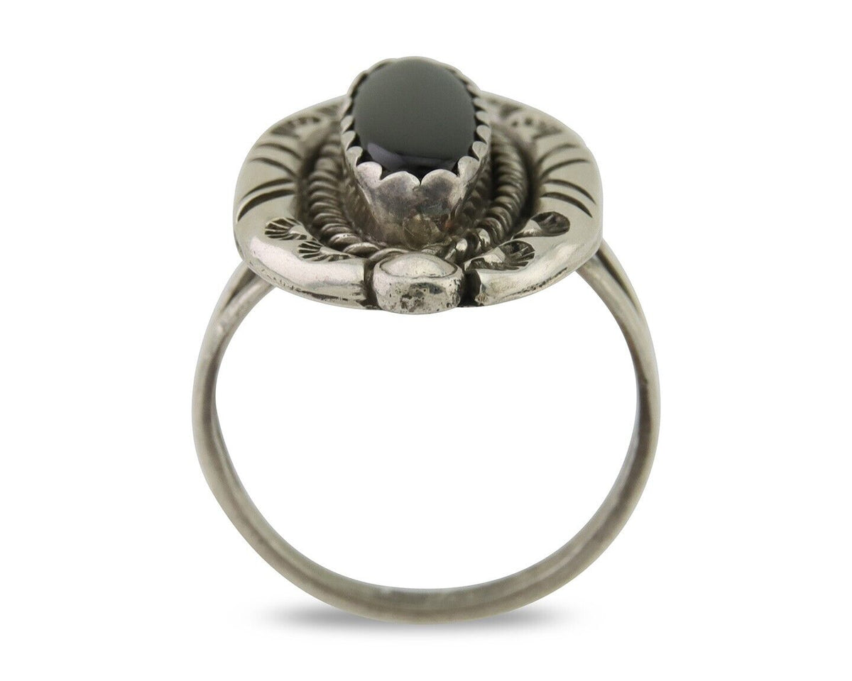 Navajo Ring 925 Silver Black Onyx Artist Signed V & N Edsitty C.80's