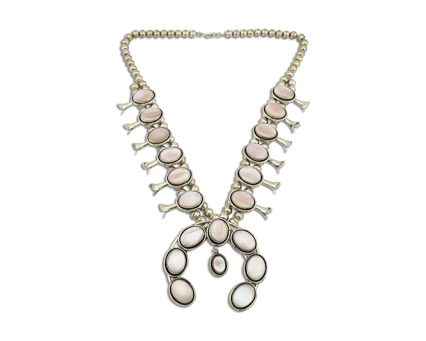 Navajo Squash Necklace 925 Silver Natural Pink Mussel Native American Artist C80