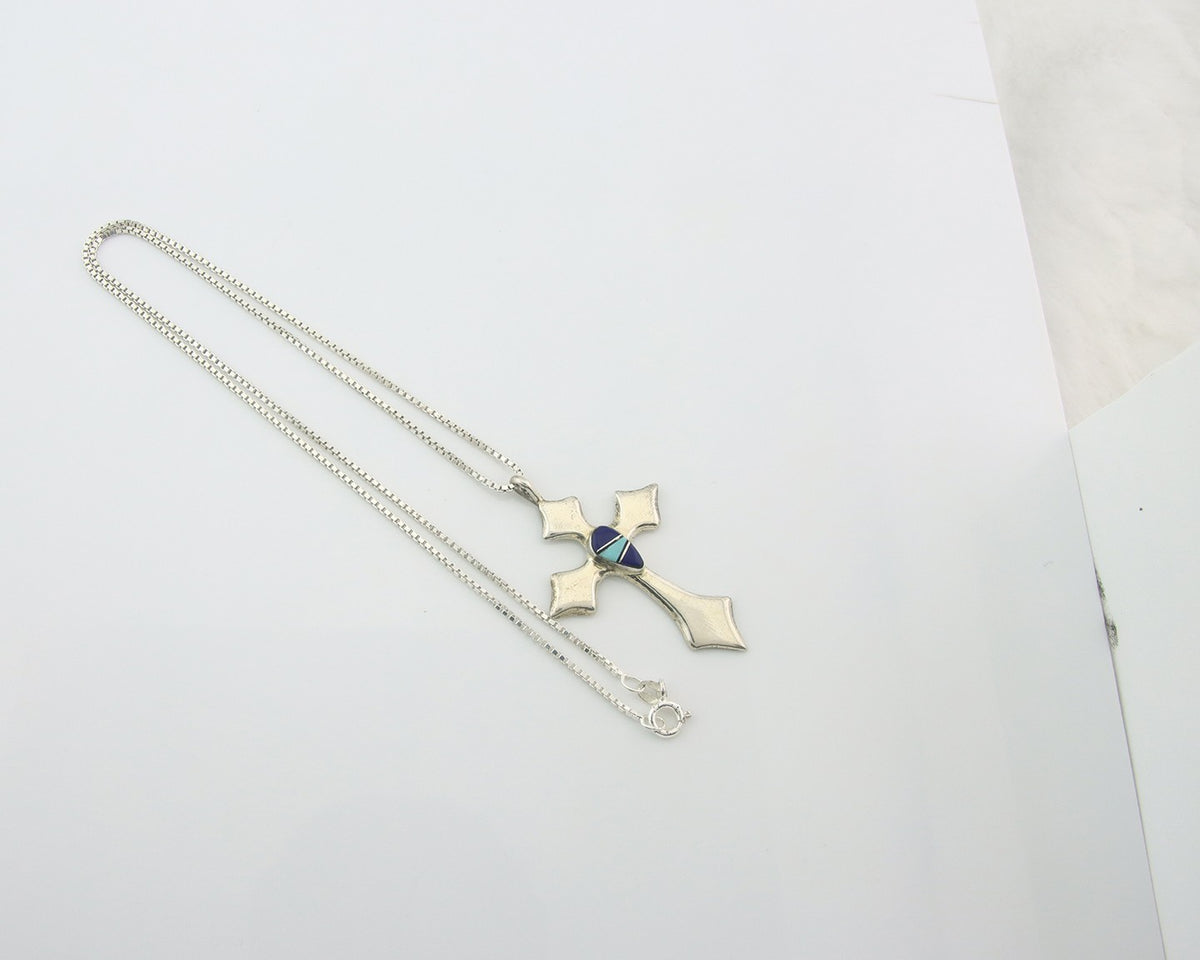 Navajo Cross Necklace Sterling Silver Authentic Natural Gemstones Signed M