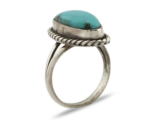 Navajo Ring 925 Silver Natural Kingman Turquoise Signed M Montoya C.80's