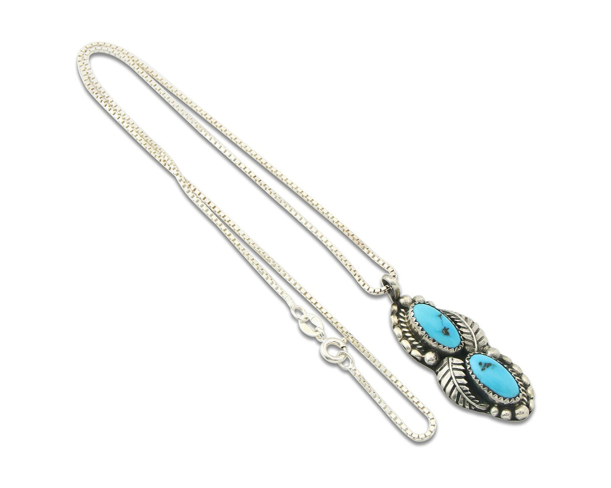 Navajo Sterling Silver Necklace Authentic Turquoise Vintage Signed SC
