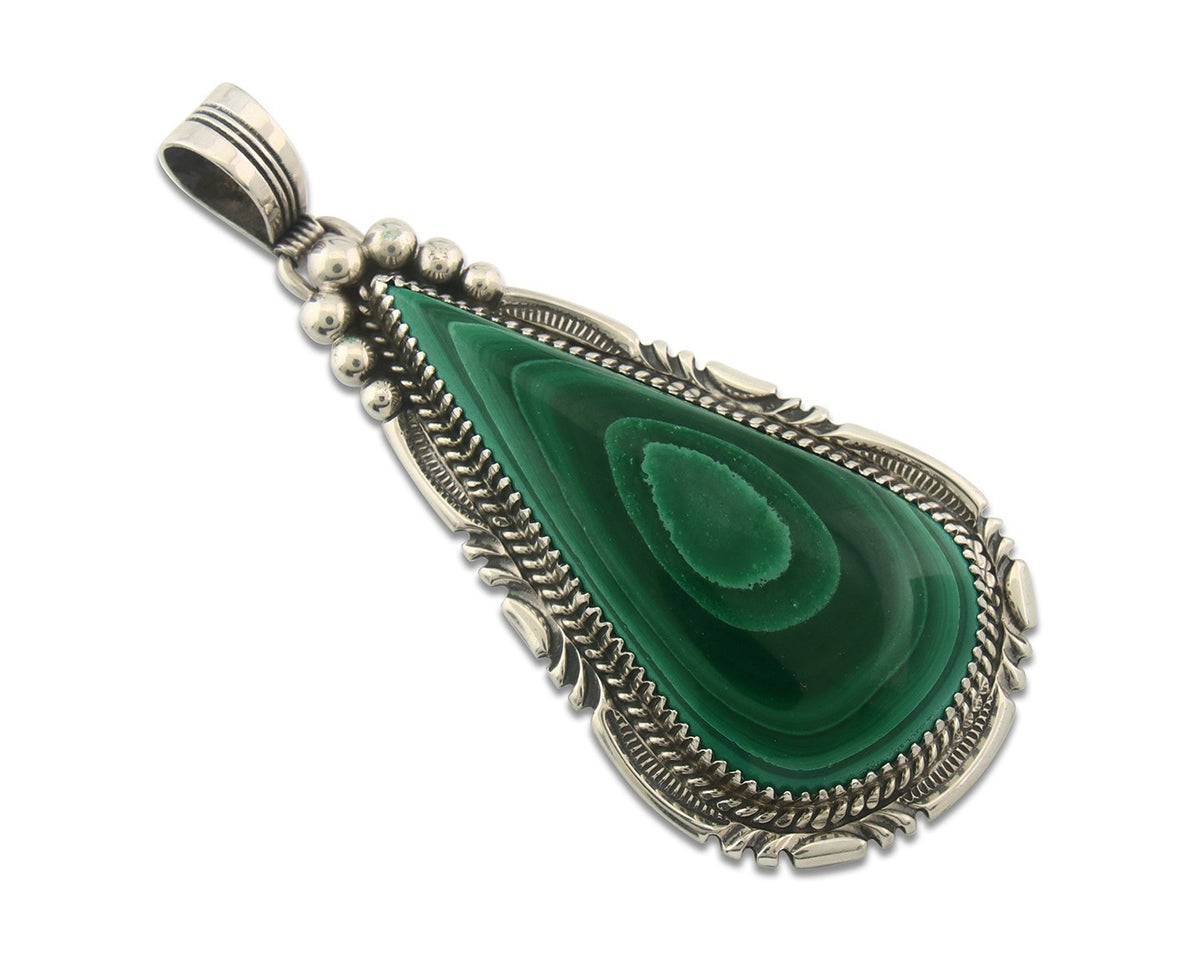 Navajo Sterling Silver Pendant Malachite Vintage Handmade Signed George Begay