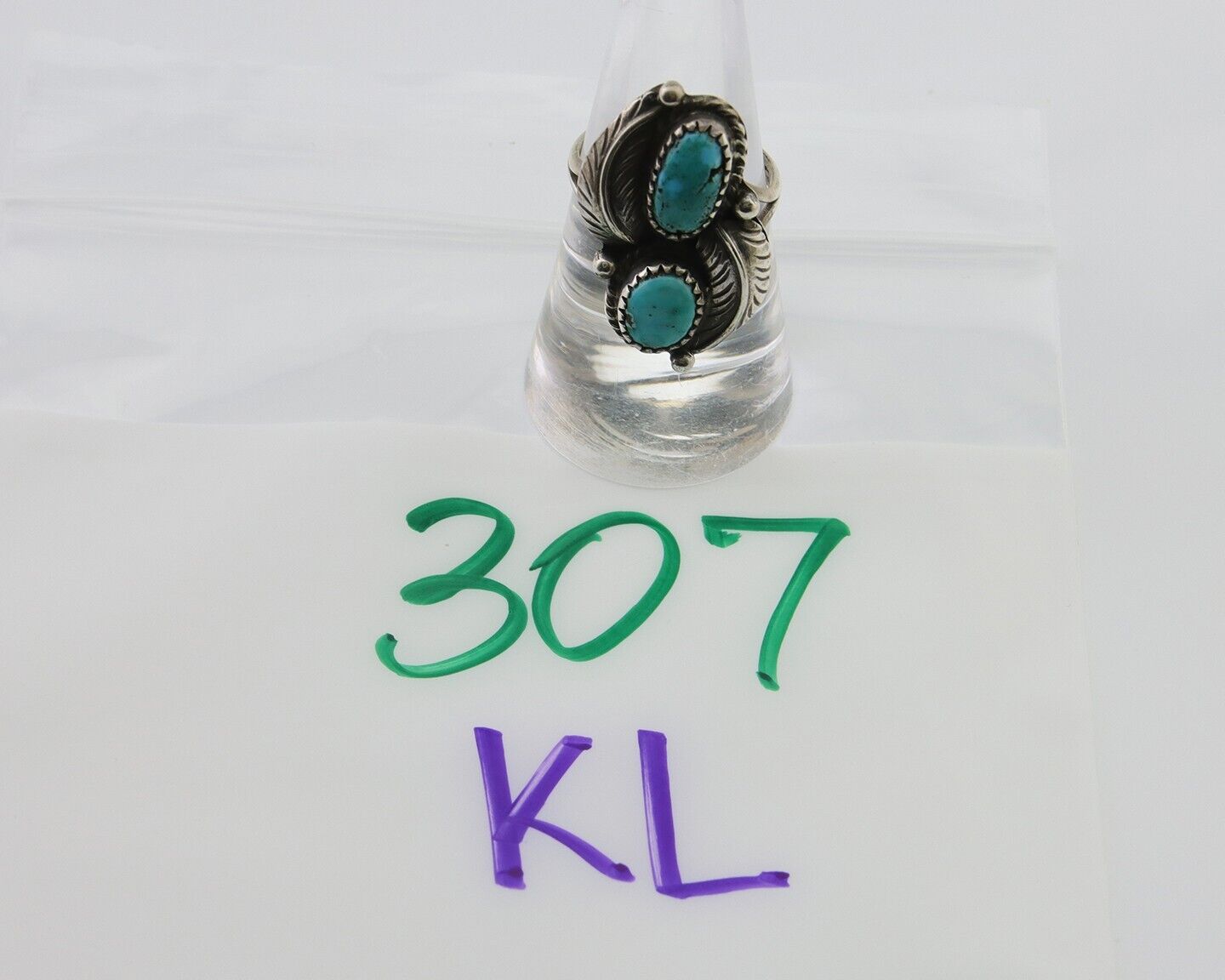 Navajo Ring 925 Silver Natural Blue Green Turquoise Signed MC C.80's