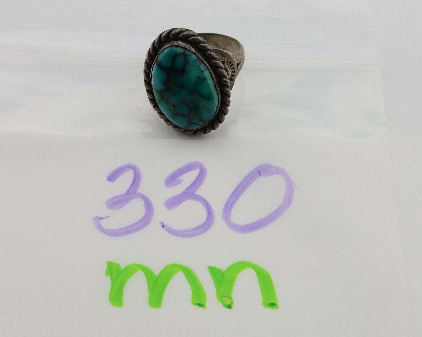 Men Navajo Ring 925 Silver Natural Slab Turquoise Signed Sunset C.80's