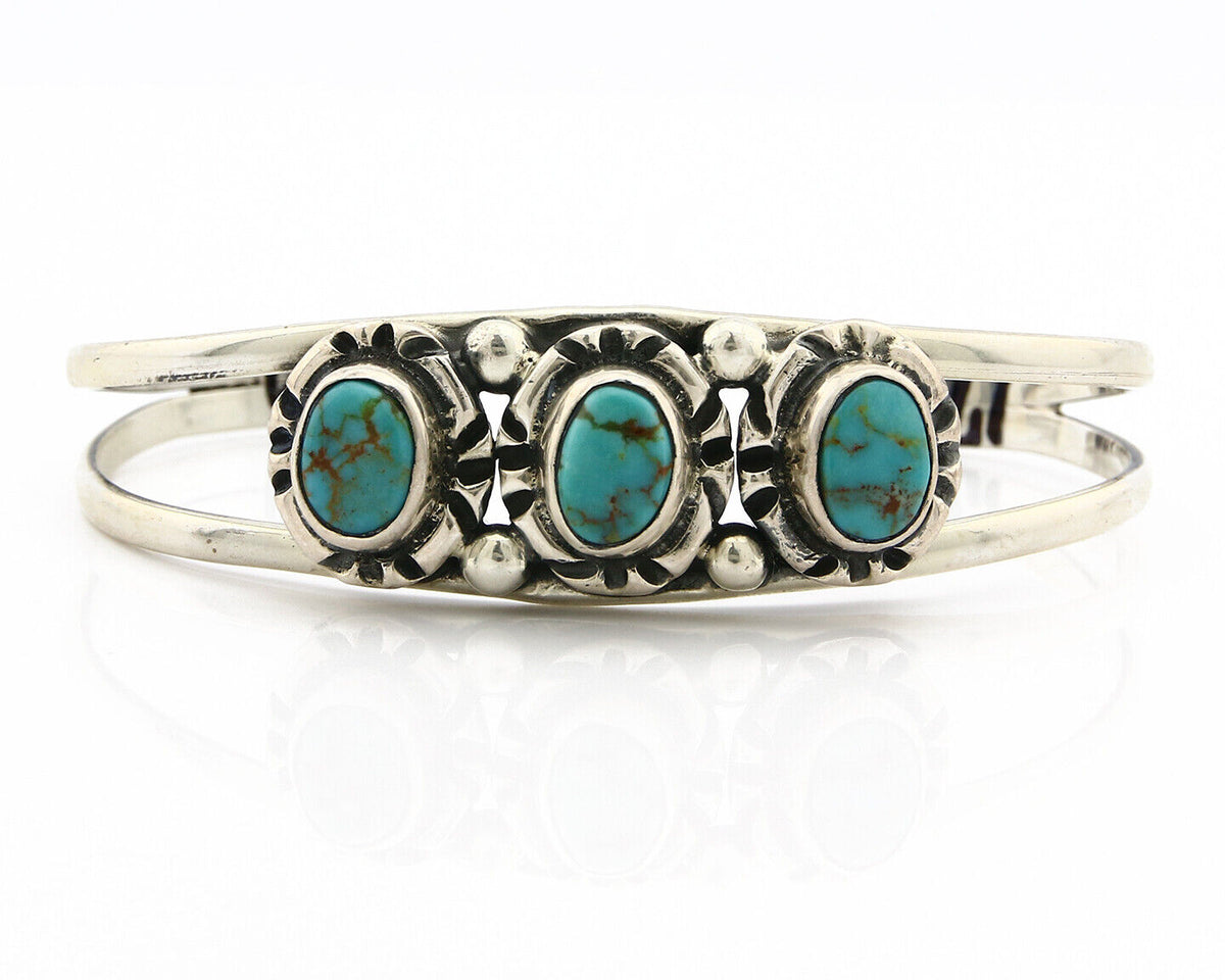 Navajo Bracelet .925 Silver Turquoise Mountain Signed Calvin Peterson C.80's